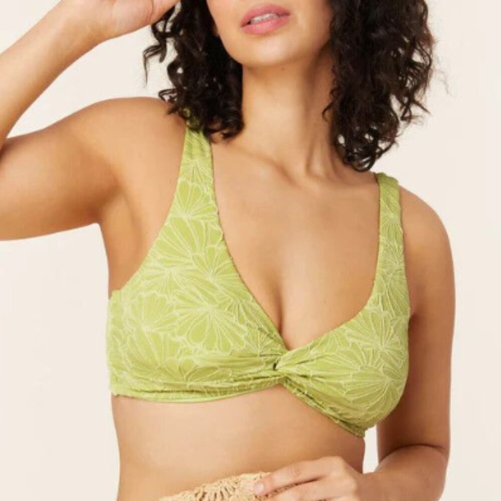 Andie Swim PORTOFINO Daiquiri Green Textured Floral Twist Bikini Top XL EUc
